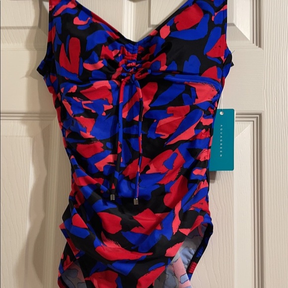 Women’s Cinch Front one piece swimsuit- Aqua green - Picture 2 of 3